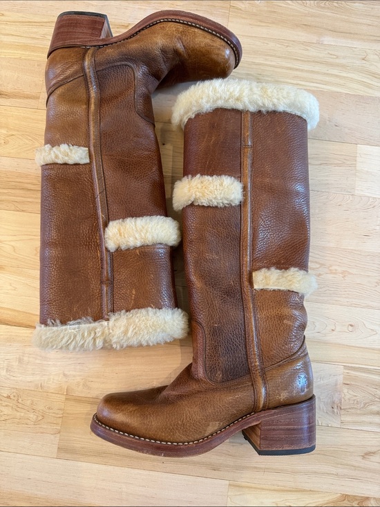 Frye Shoes - Frye Campus Shearling Fur Leather Vintage Distressed Boho Tall Boots-7-Rare